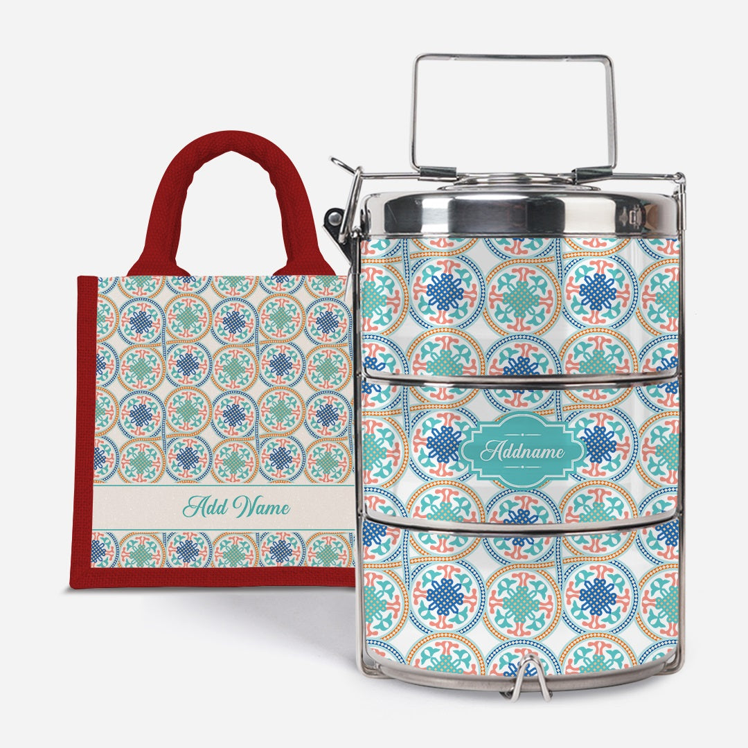 Moroccan Series Premium Tiffin With Half Lining Lunch Bag - Chahid Red