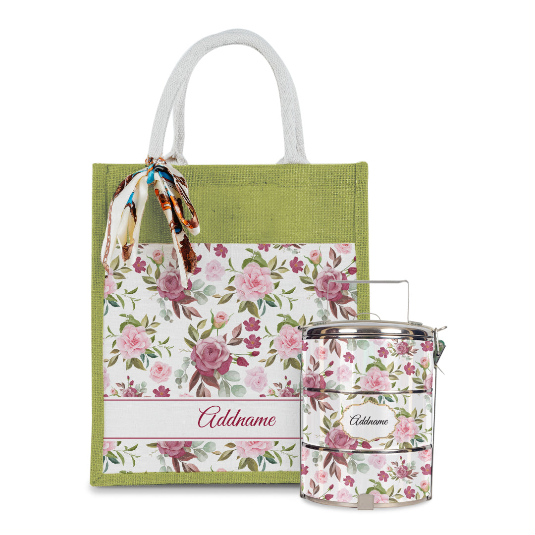 Laura Series - Ruby Colorful Jute Bag with Tiffin Carrier Set