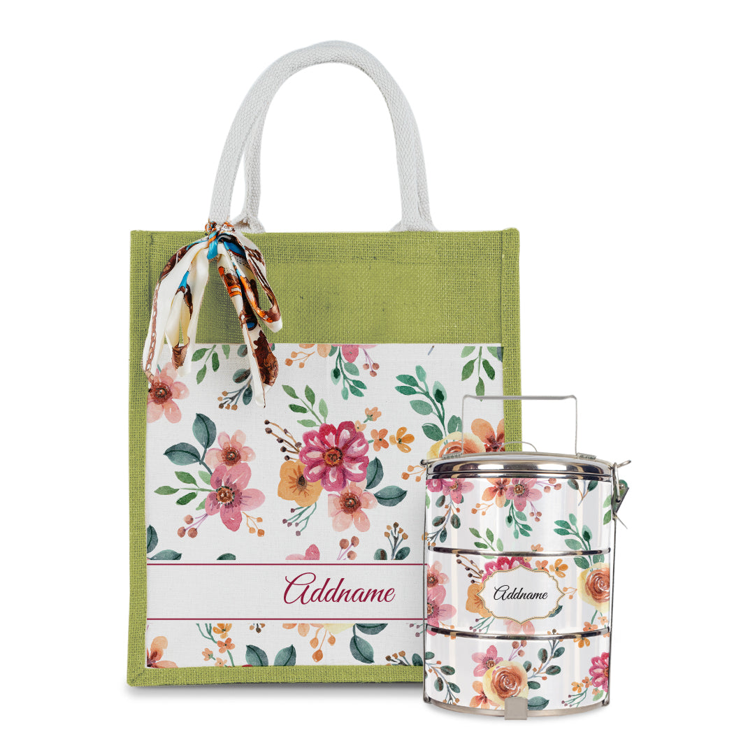 Laura Series - Garnet Colorful Jute Bag with Tiffin Carrier Set
