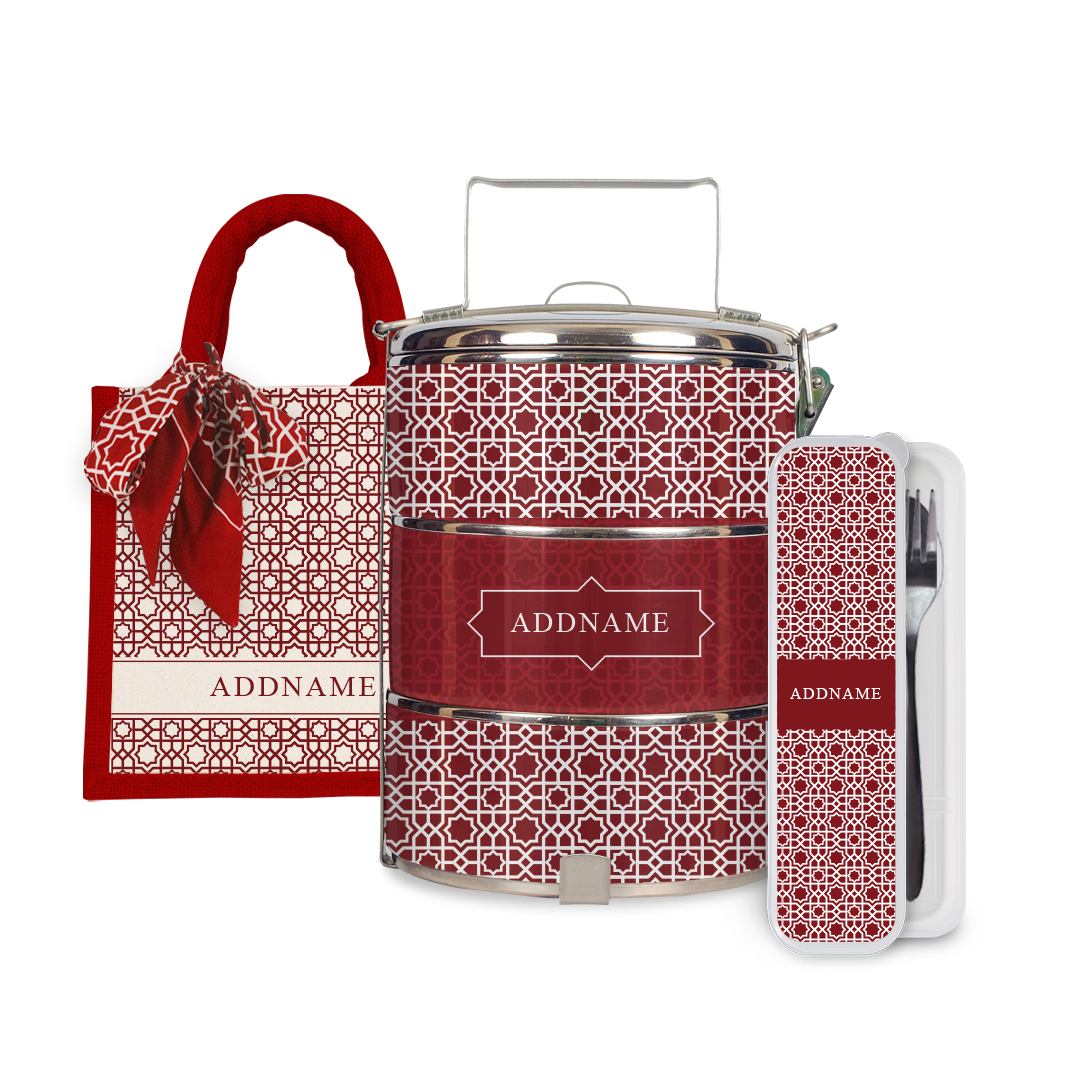 Annas Series - Rouge Half Lining Lunch Bag, Tiffin Carrier and Cutlery Set