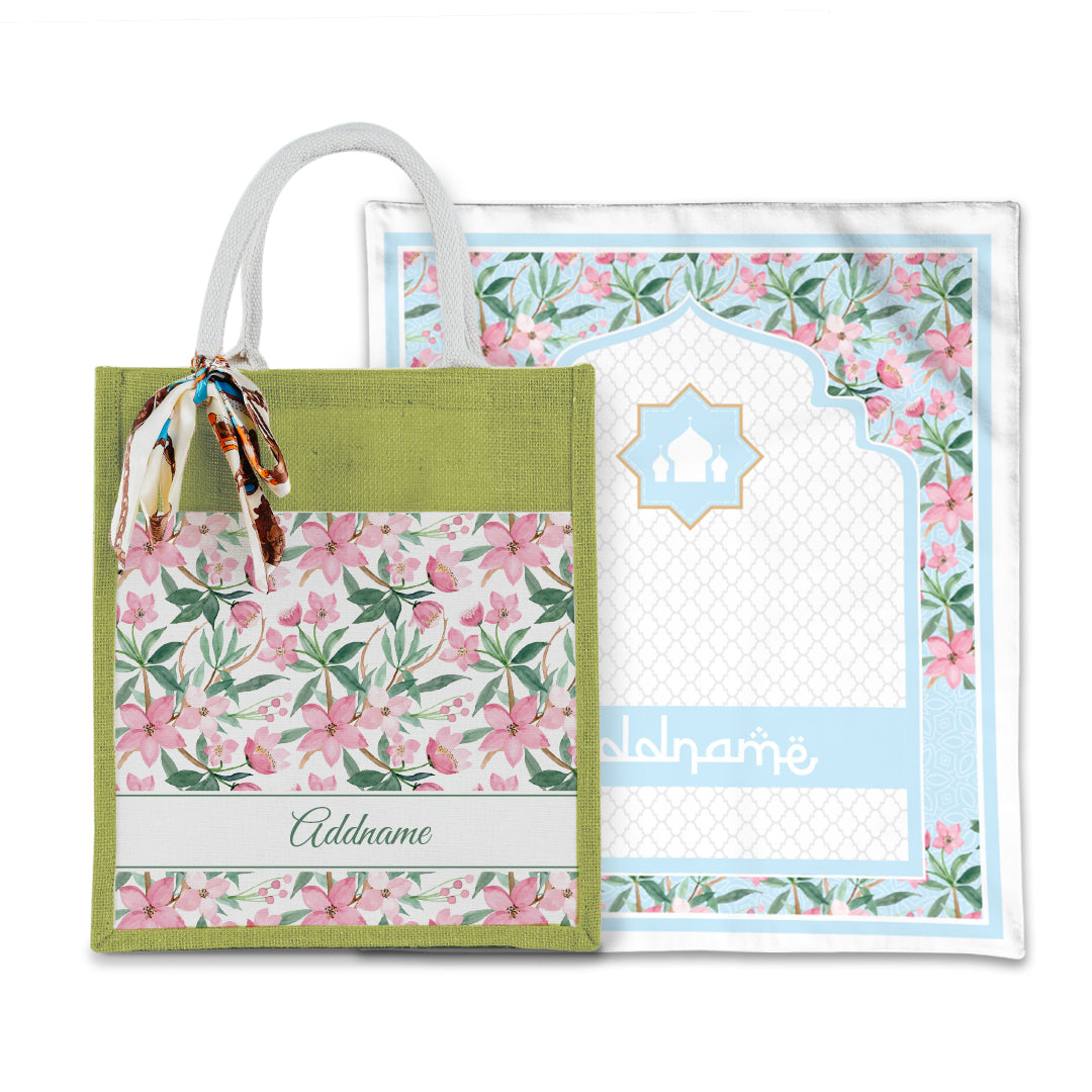 Laura Blossom Sejadah with Matching Colourful Jute Bag