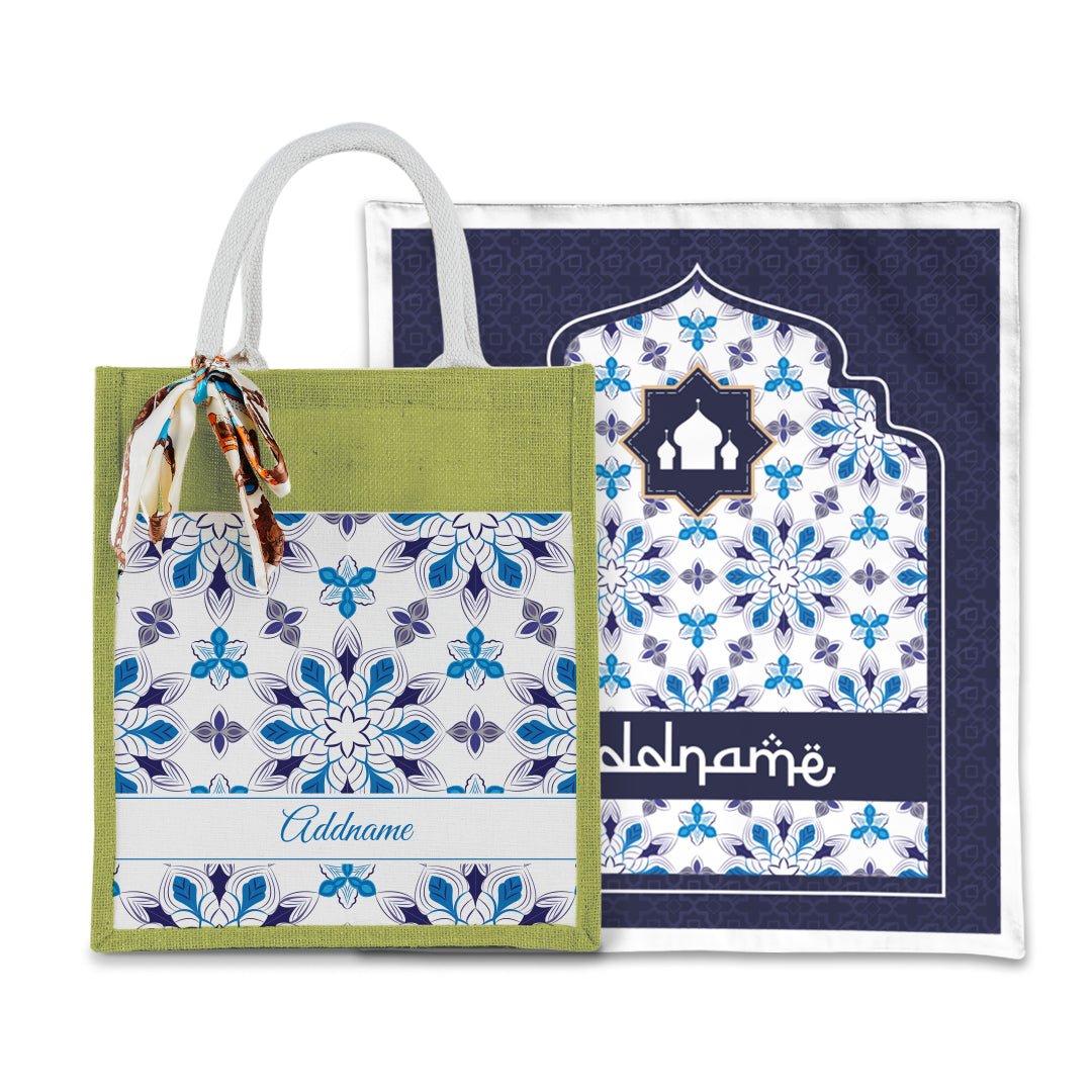 Arabesque Frost Sejadah with Matching Colourful Jute Bag