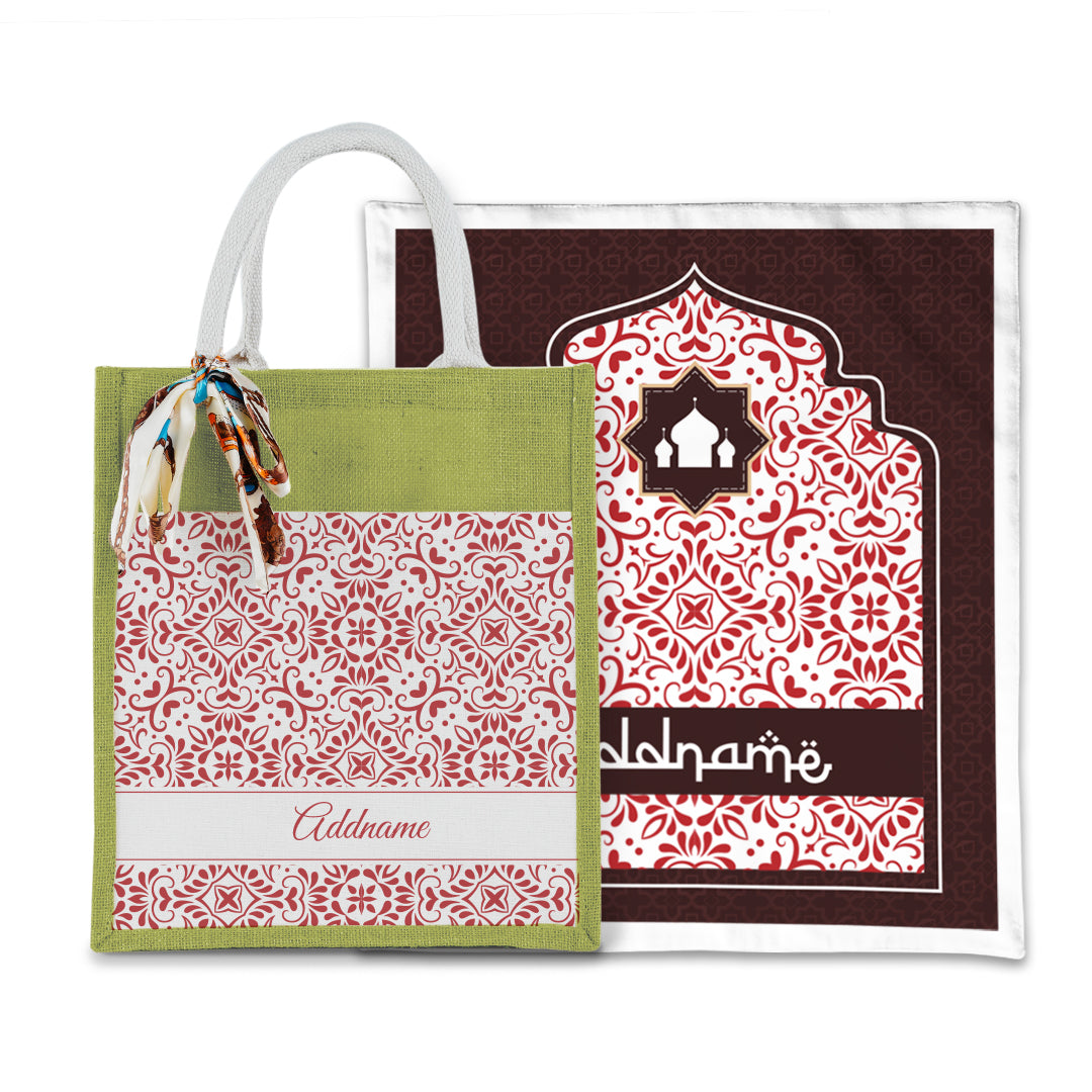 Arabesque Rosette Sejadah with Matching Colourful Jute Bag