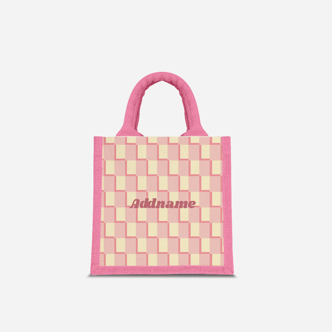 Checkered Series Half Lining Lunch Bag - Pink Light Pink