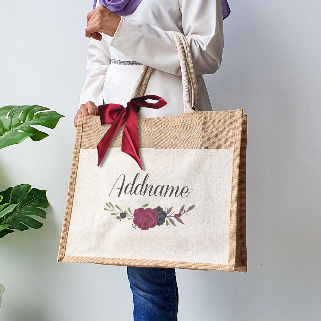 Jute Bag with Front Pocket - Rose Series