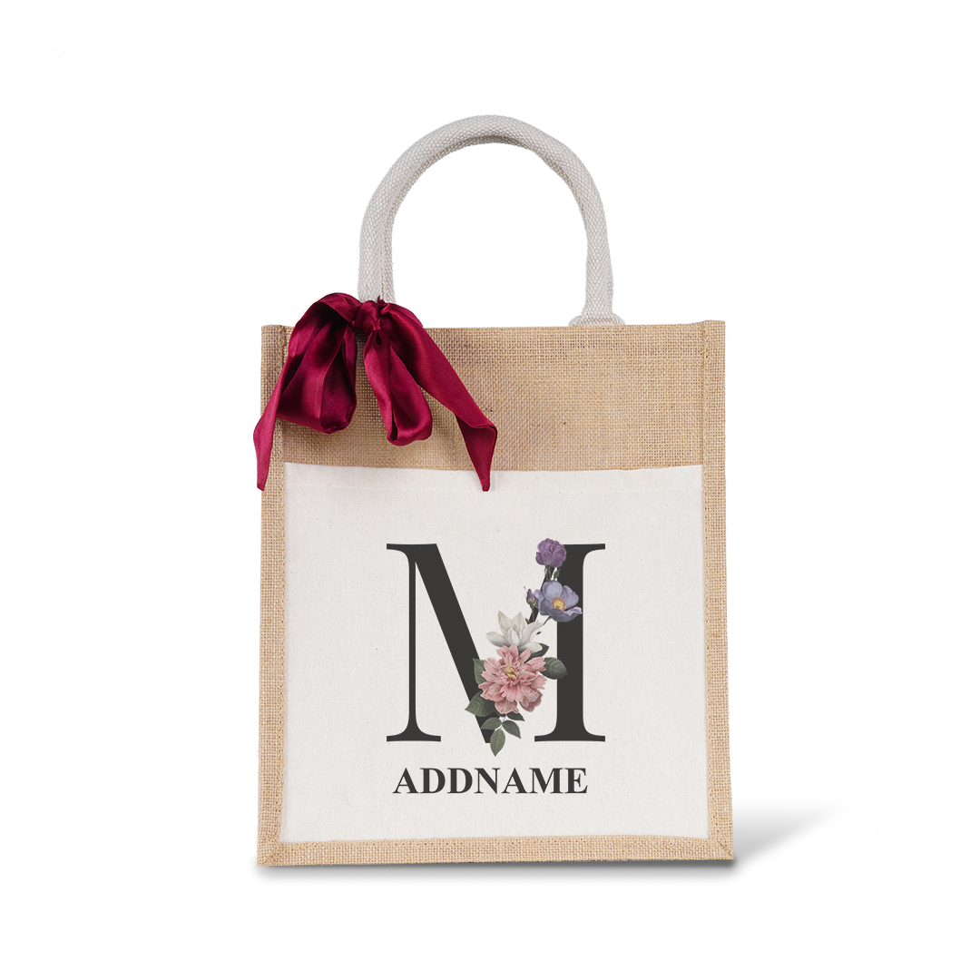 Myra Floral Series Natural Colourful Jute Bag With Front Pocket