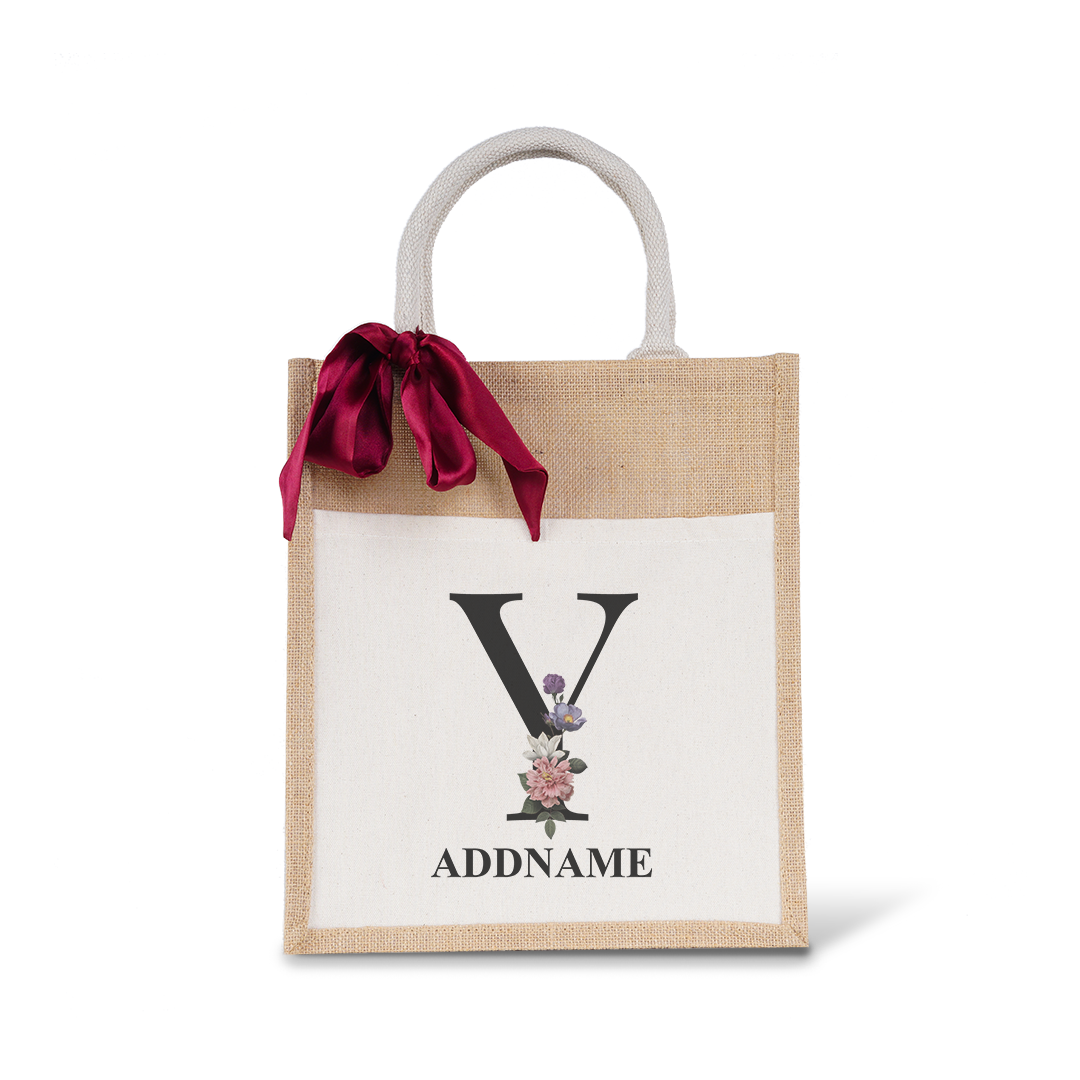 Myra Floral Series Natural Colourful Jute Bag With Front Pocket