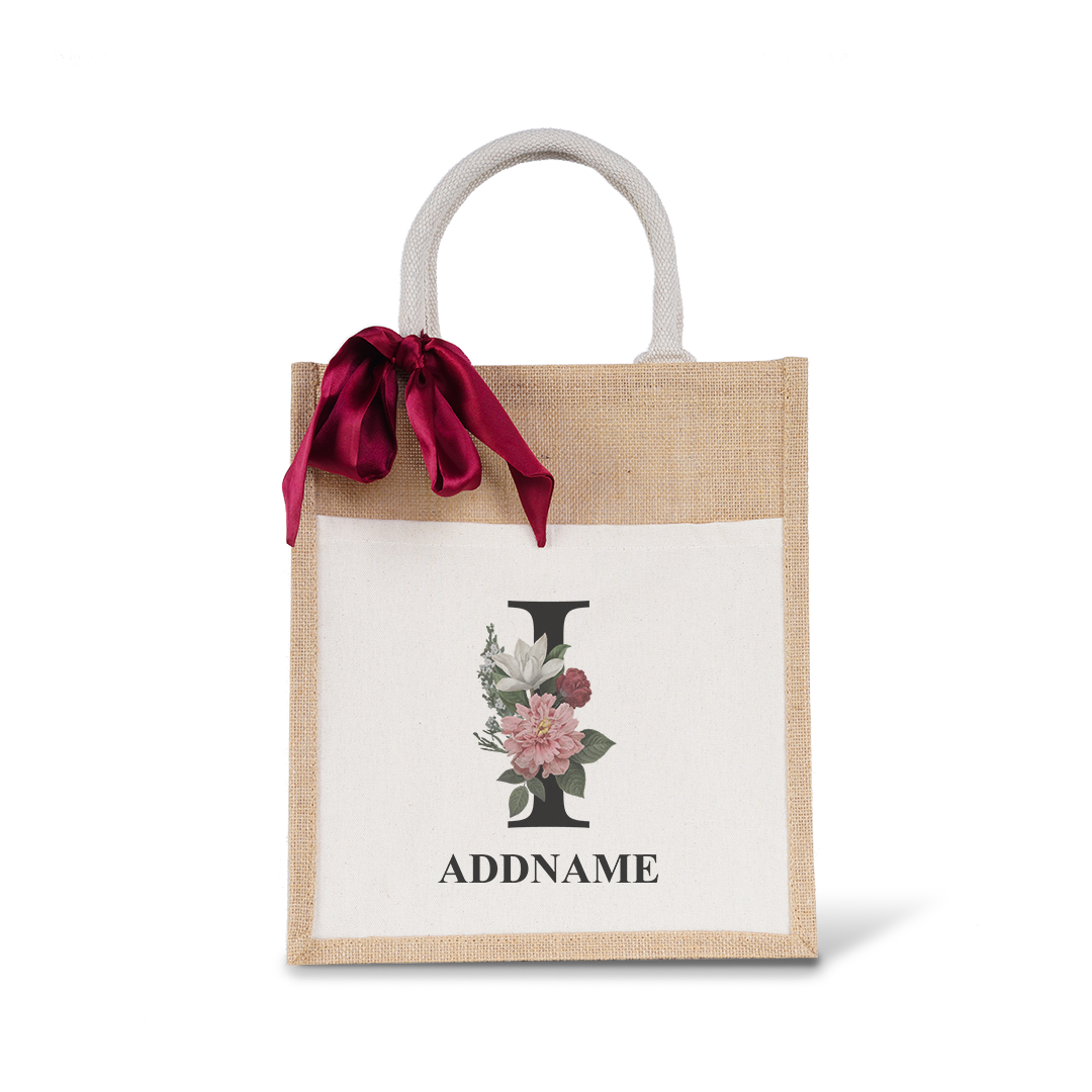 Myra Floral Series Natural Colourful Jute Bag With Front Pocket