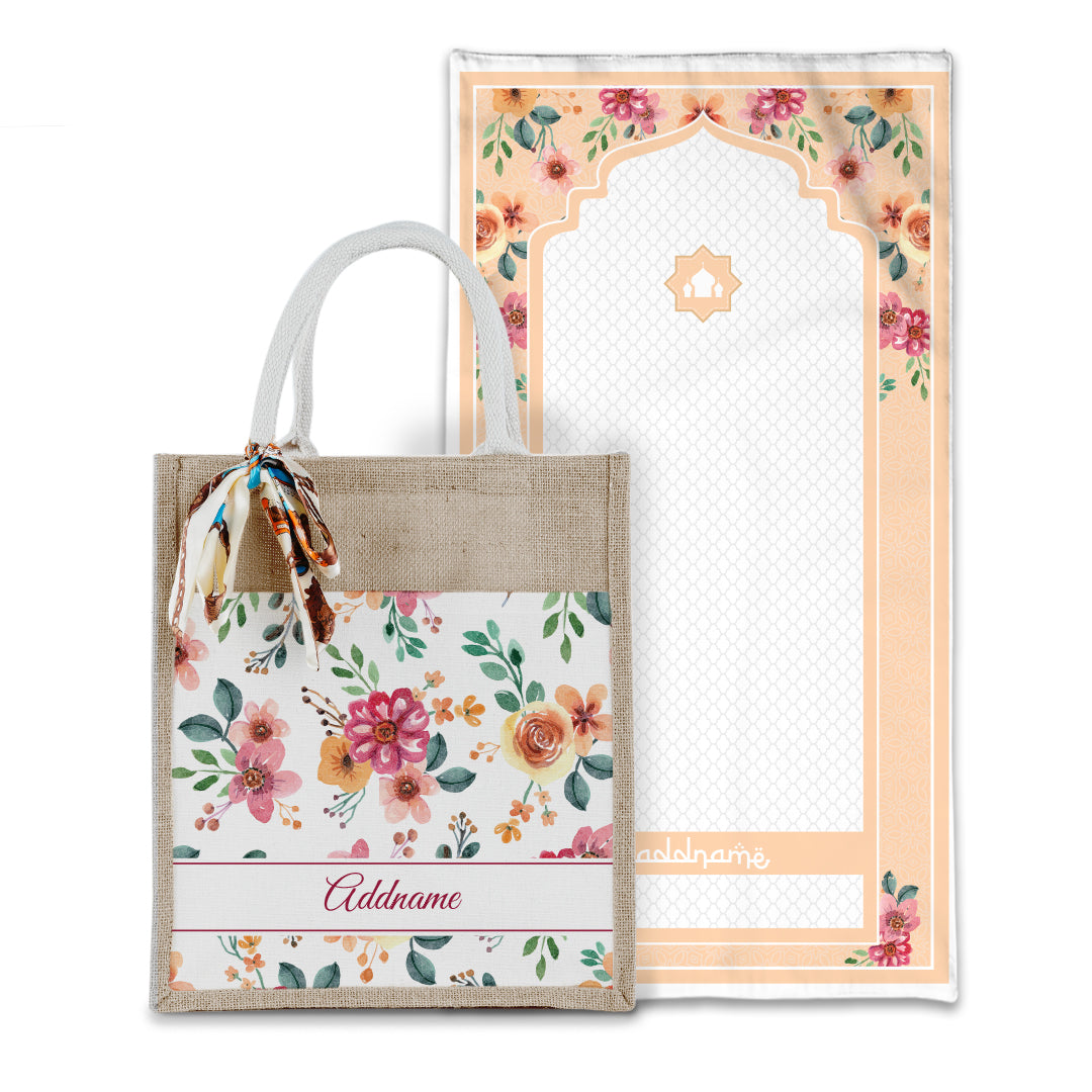 Laura Garnet Sejadah with Matching Colourful Jute Bag