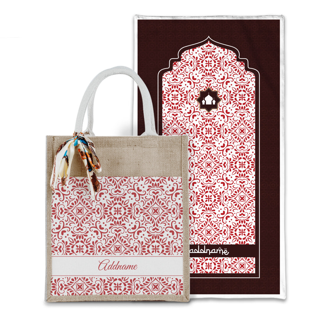 Arabesque Rosette Sejadah with Matching Colourful Jute Bag