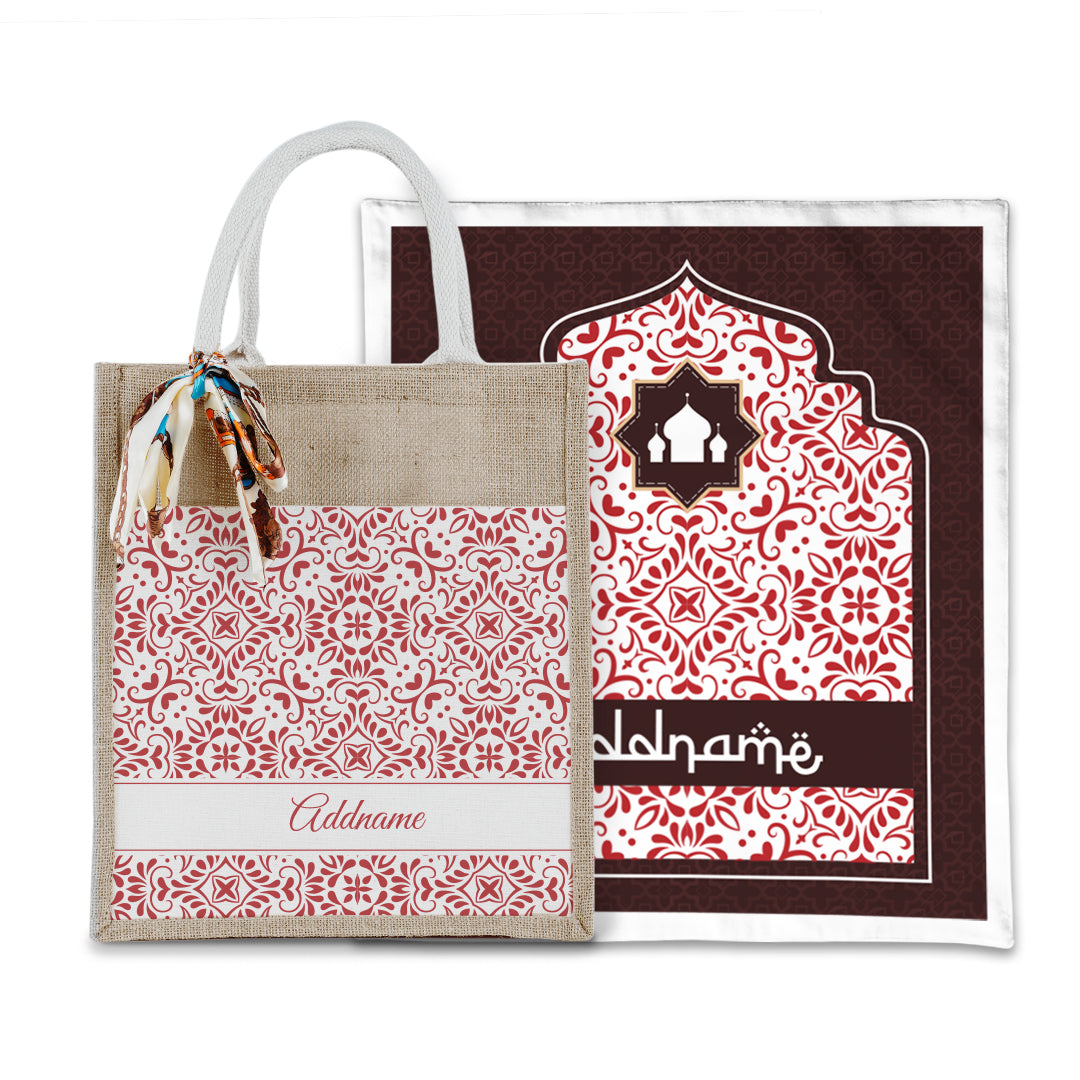 Arabesque Rosette Sejadah with Matching Colourful Jute Bag