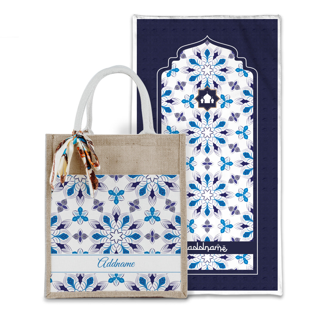 Arabesque Frost Sejadah with Matching Colourful Jute Bag