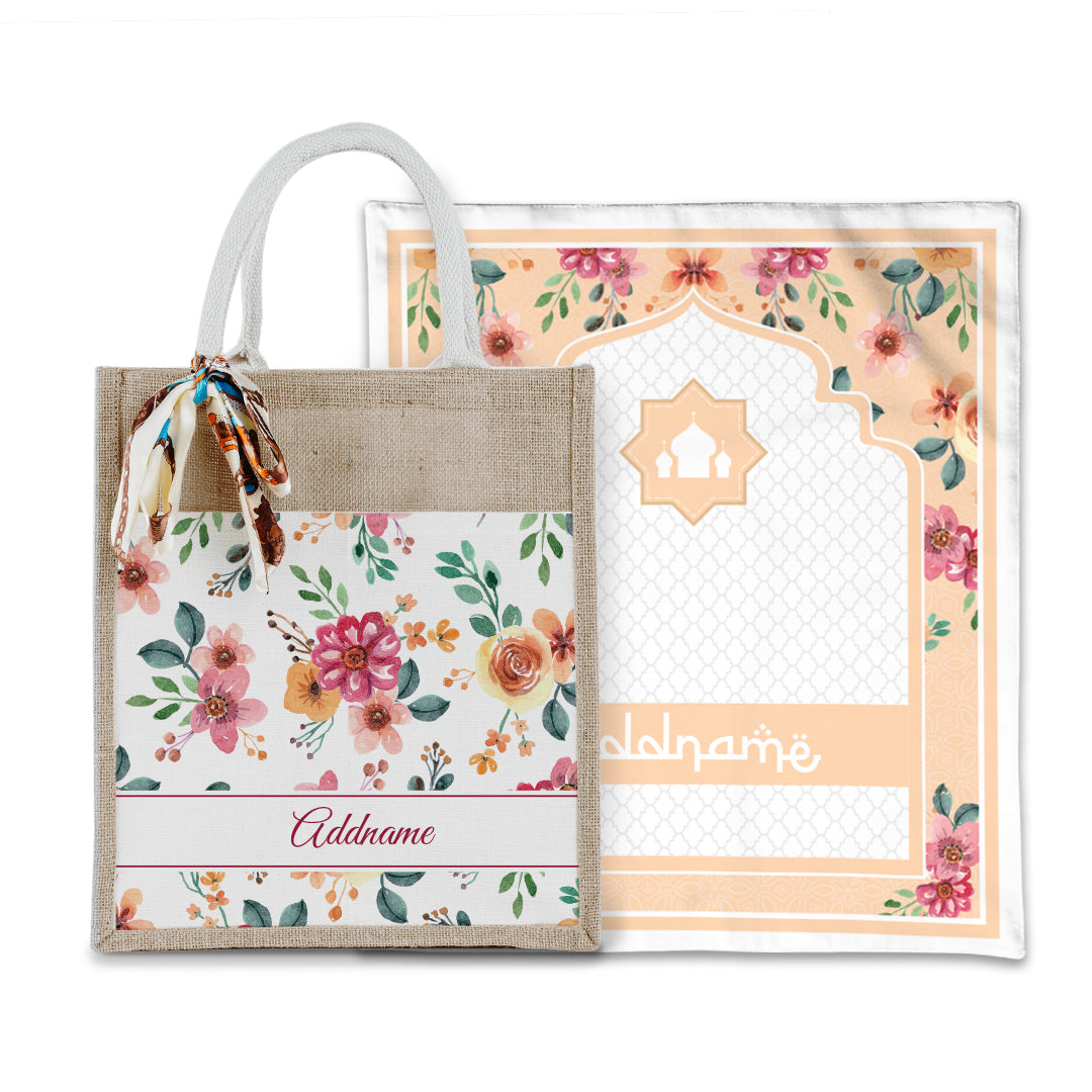 Laura Garnet Sejadah with Matching Colourful Jute Bag