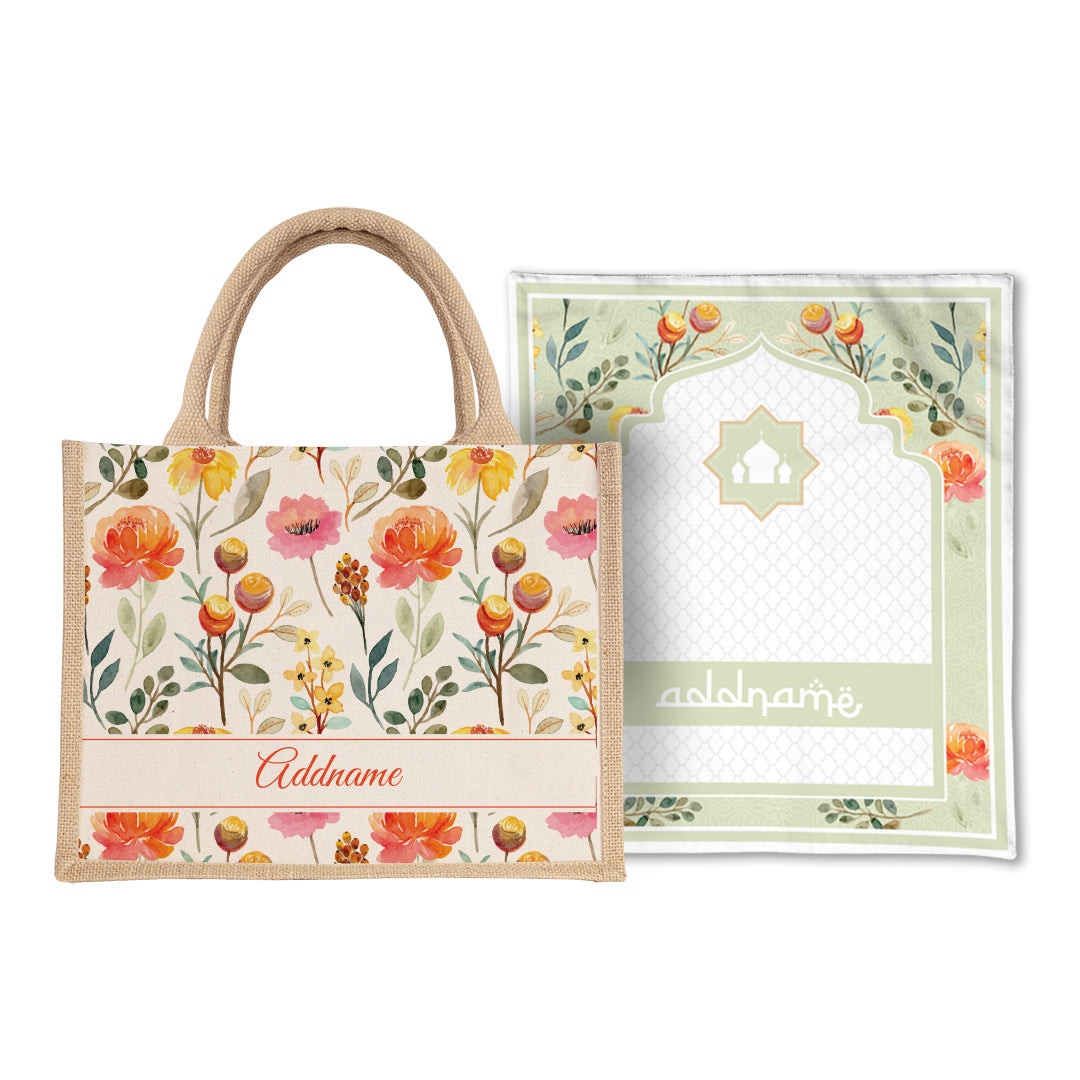 Carnelian Sejadah Prayer Mat with Half Lining Small Jute Bag Bundle