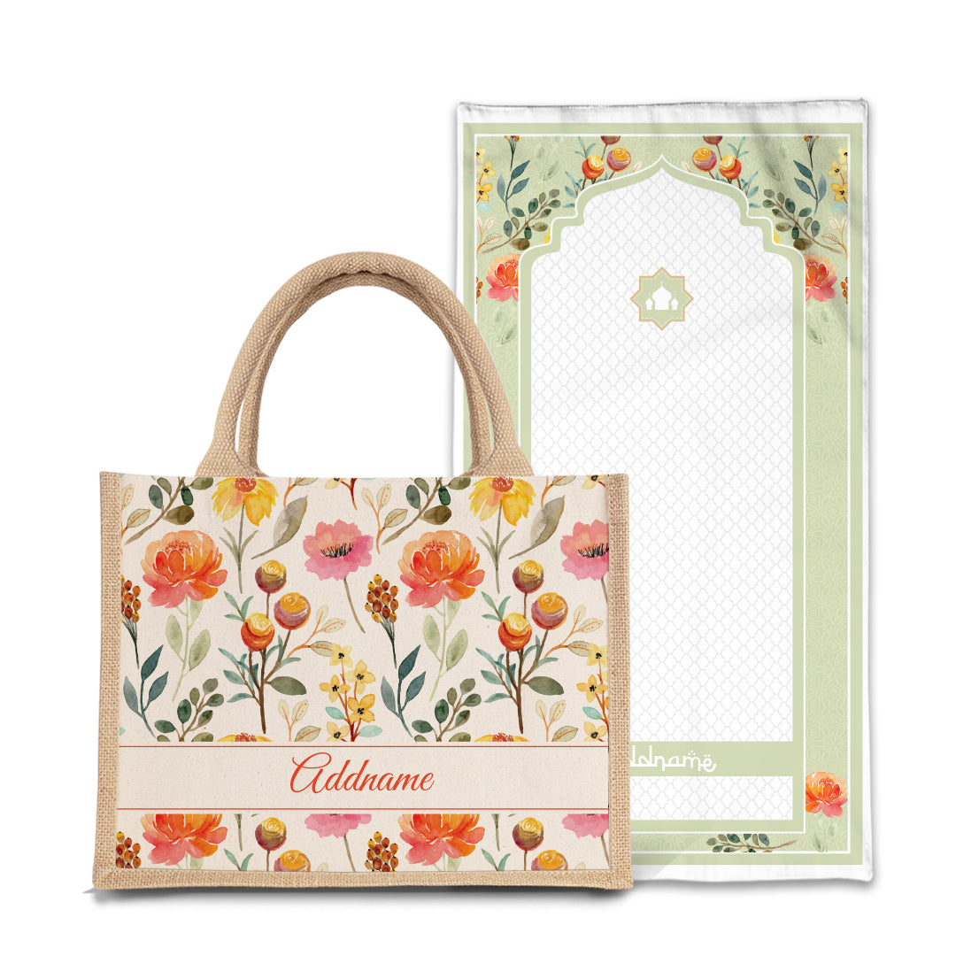 Carnelian Sejadah Prayer Mat with Half Lining Small Jute Bag Bundle