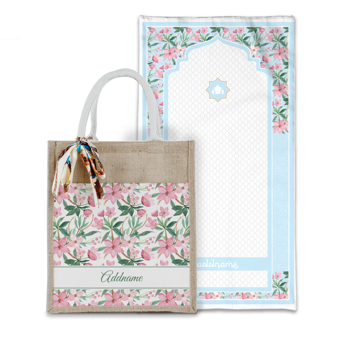 Laura Blossom Sejadah with Matching Colourful Jute Bag