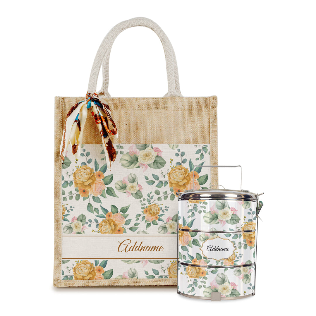 Laura Series - Honey Colorful Jute Bag with Tiffin Carrier Set