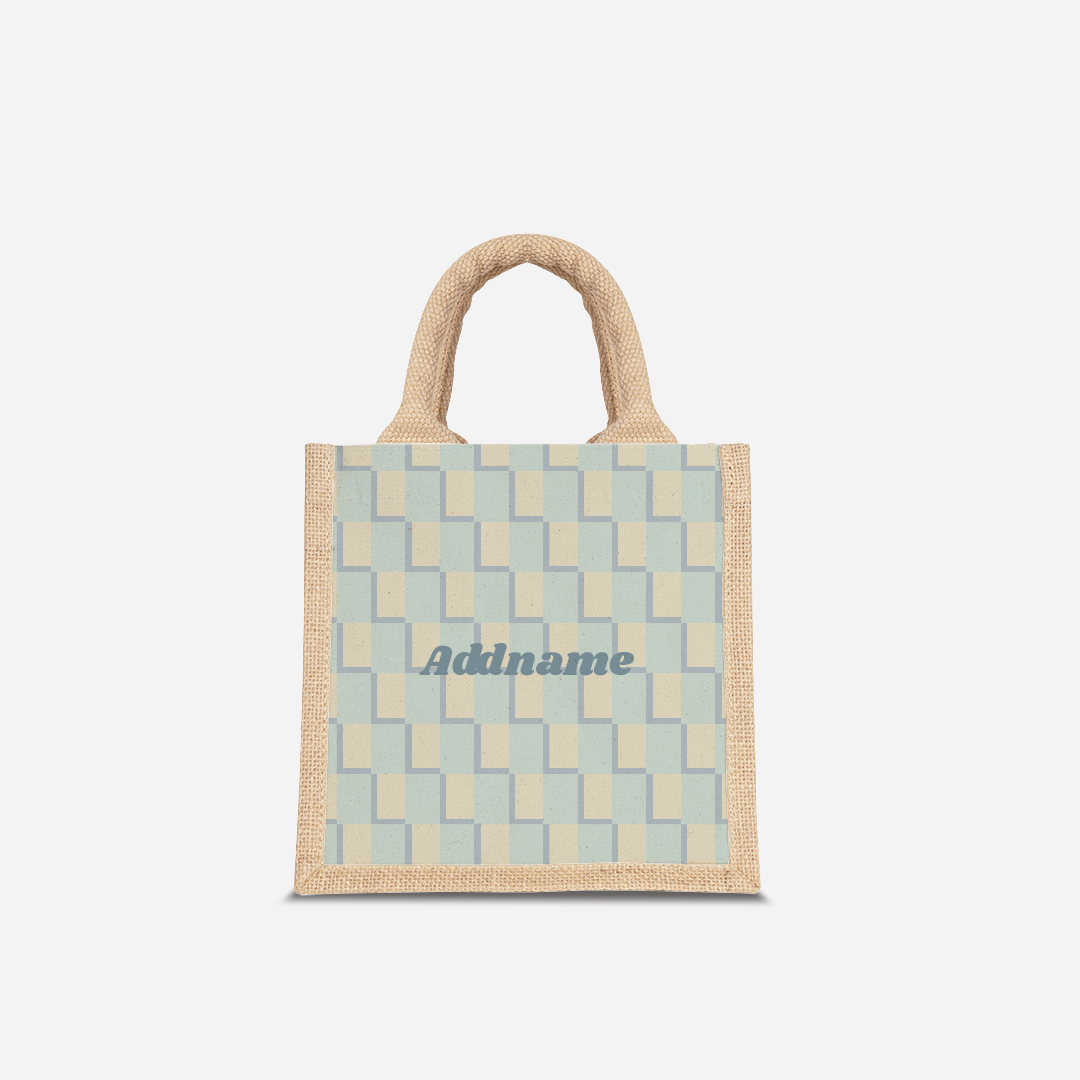 Checkered Series Half Lining Lunch Bag - Blue Natural