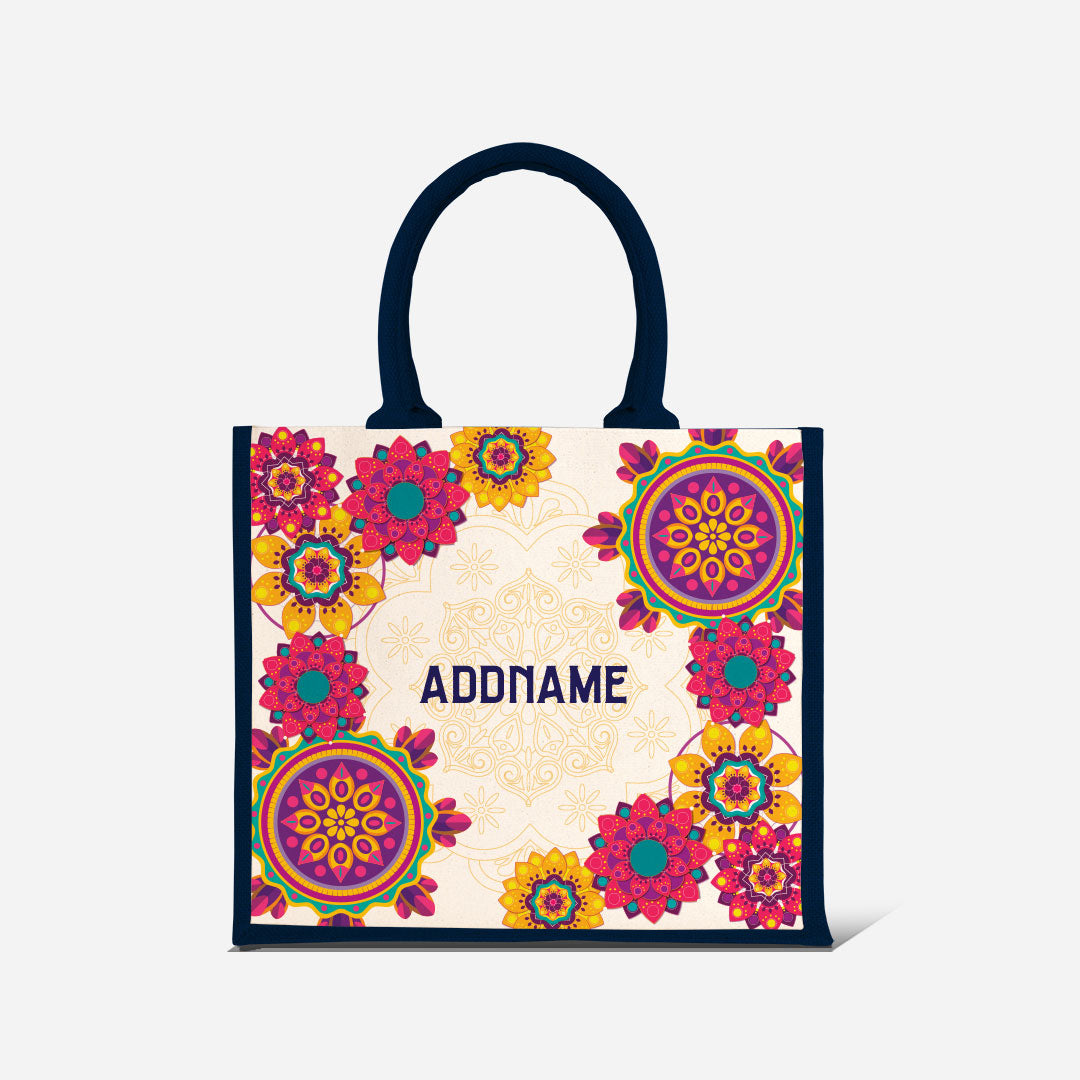 Pookal Series Half Lining Jute Bag - Puukom Navy