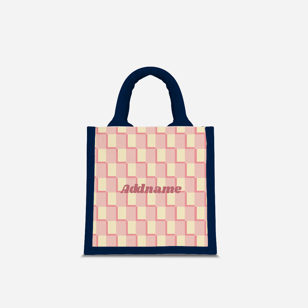 Checkered Series Half Lining Lunch Bag - Pink Navy