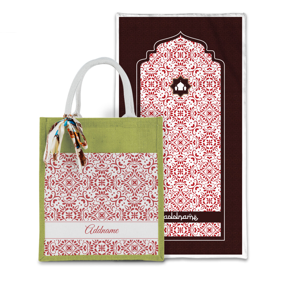 Arabesque Rosette Sejadah with Matching Colourful Jute Bag