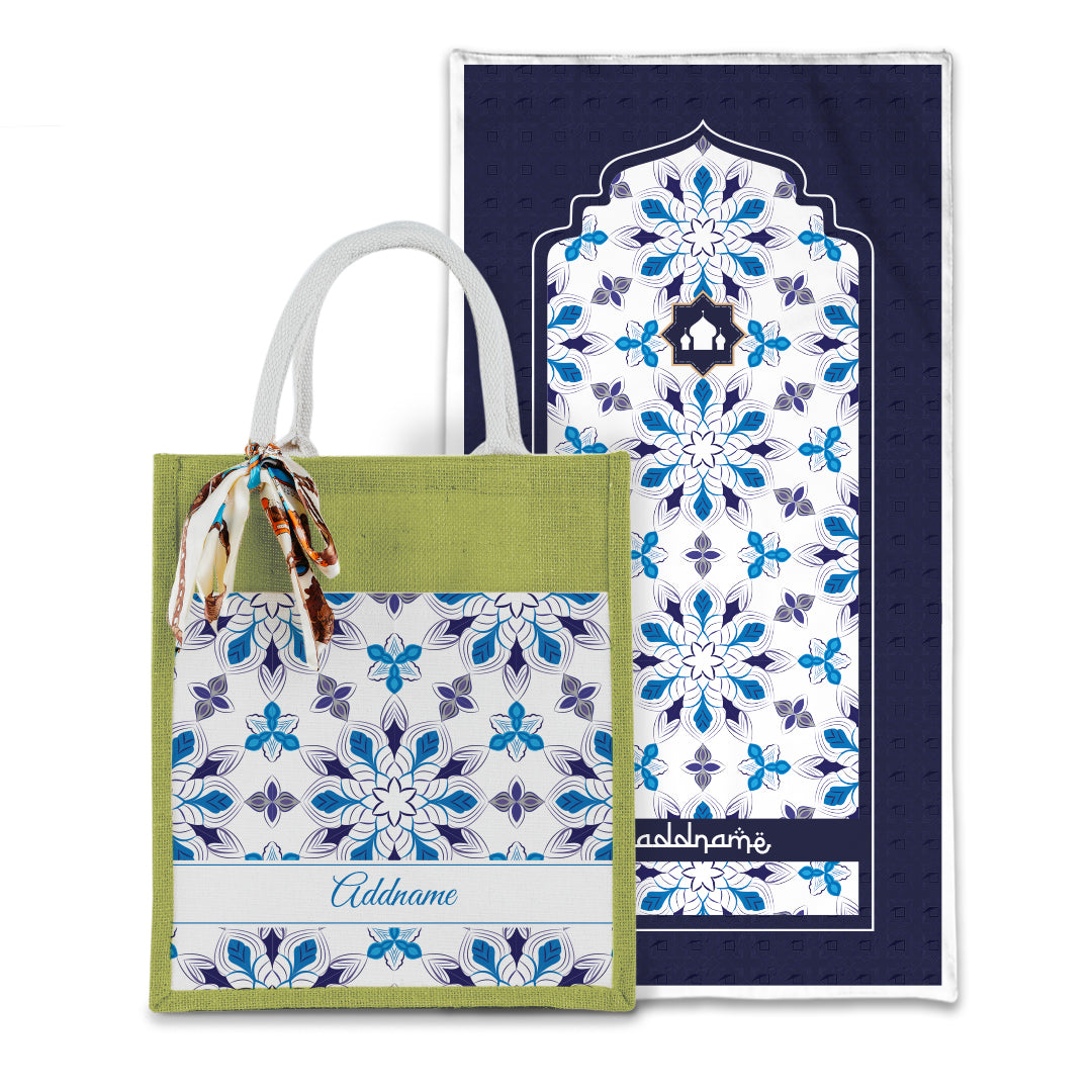 Arabesque Frost Sejadah with Matching Colourful Jute Bag