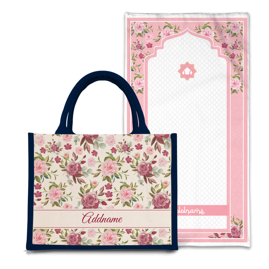 Ruby Sejadah Prayer Mat with Half Lining Small Jute Bag Bundle