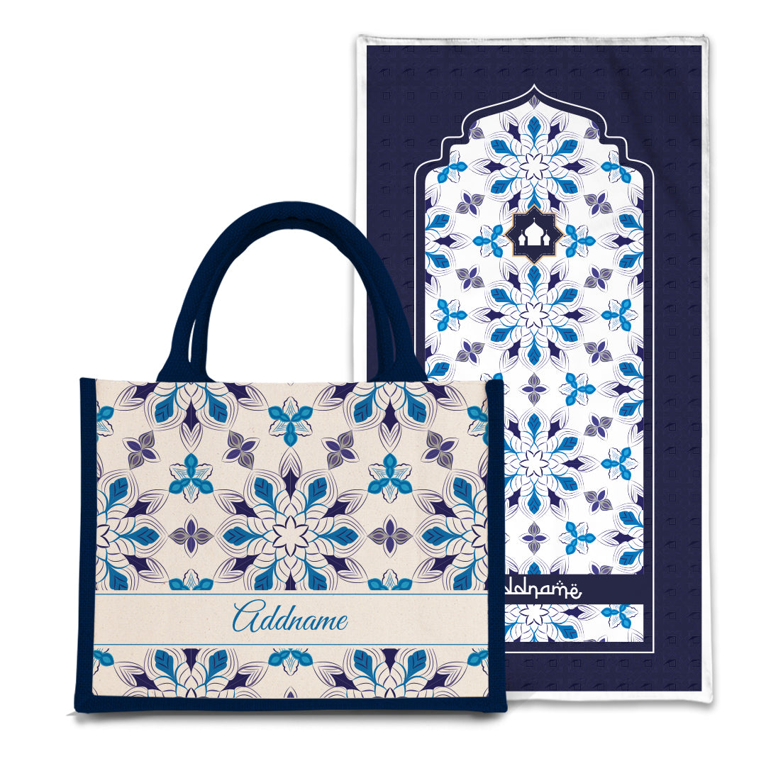 Arabesque Frost Sejadah Prayer Mat with Half Lining Small Jute Bag Bundle