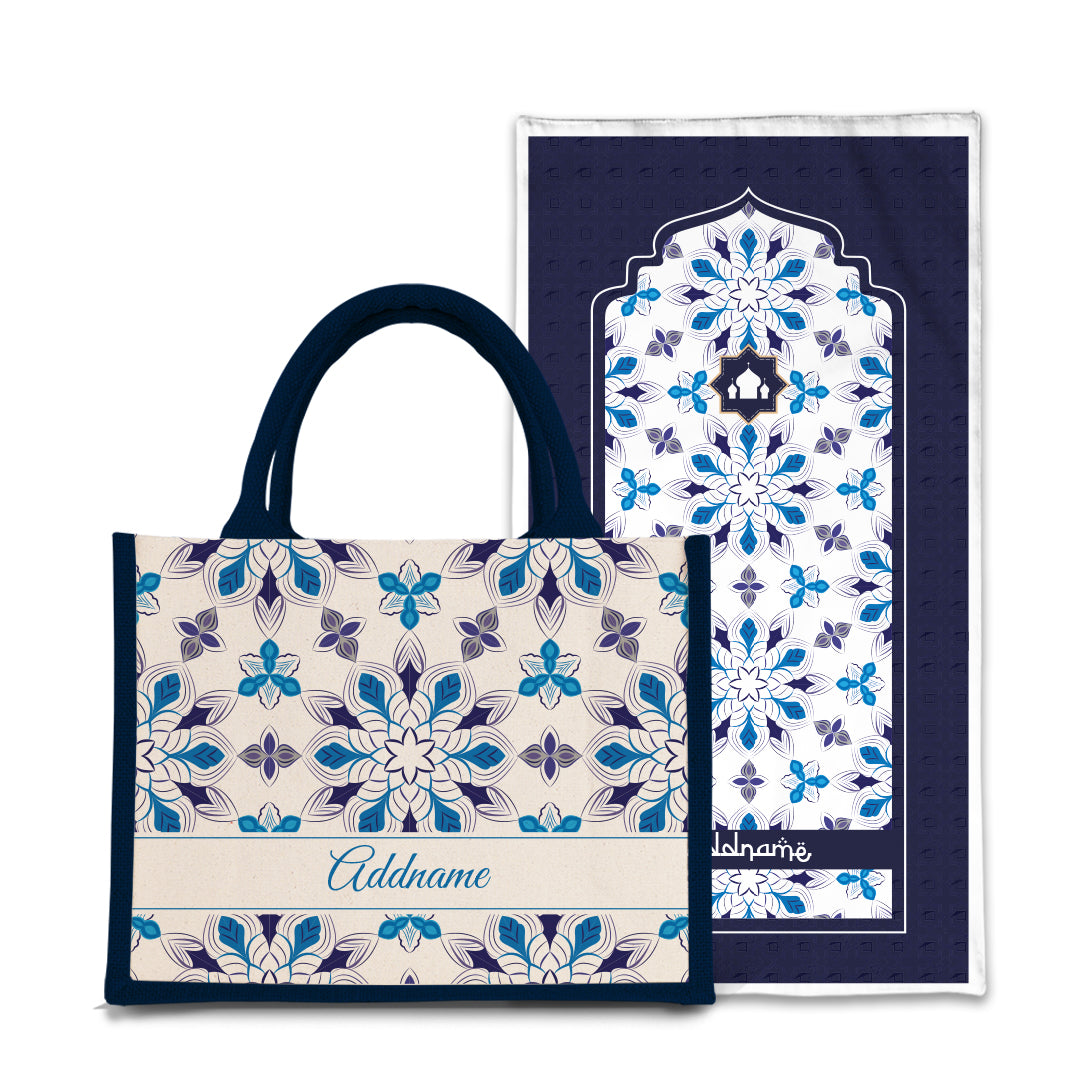 Arabesque Frost Sejadah Prayer Mat with Half Lining Small Jute Bag Bundle