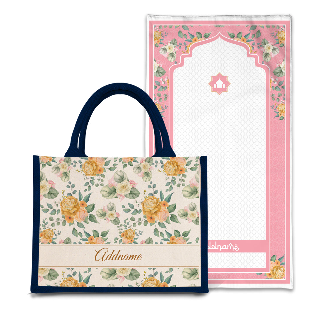 Honey Sejadah Prayer Mat with Half Lining Small Jute Bag Bundle