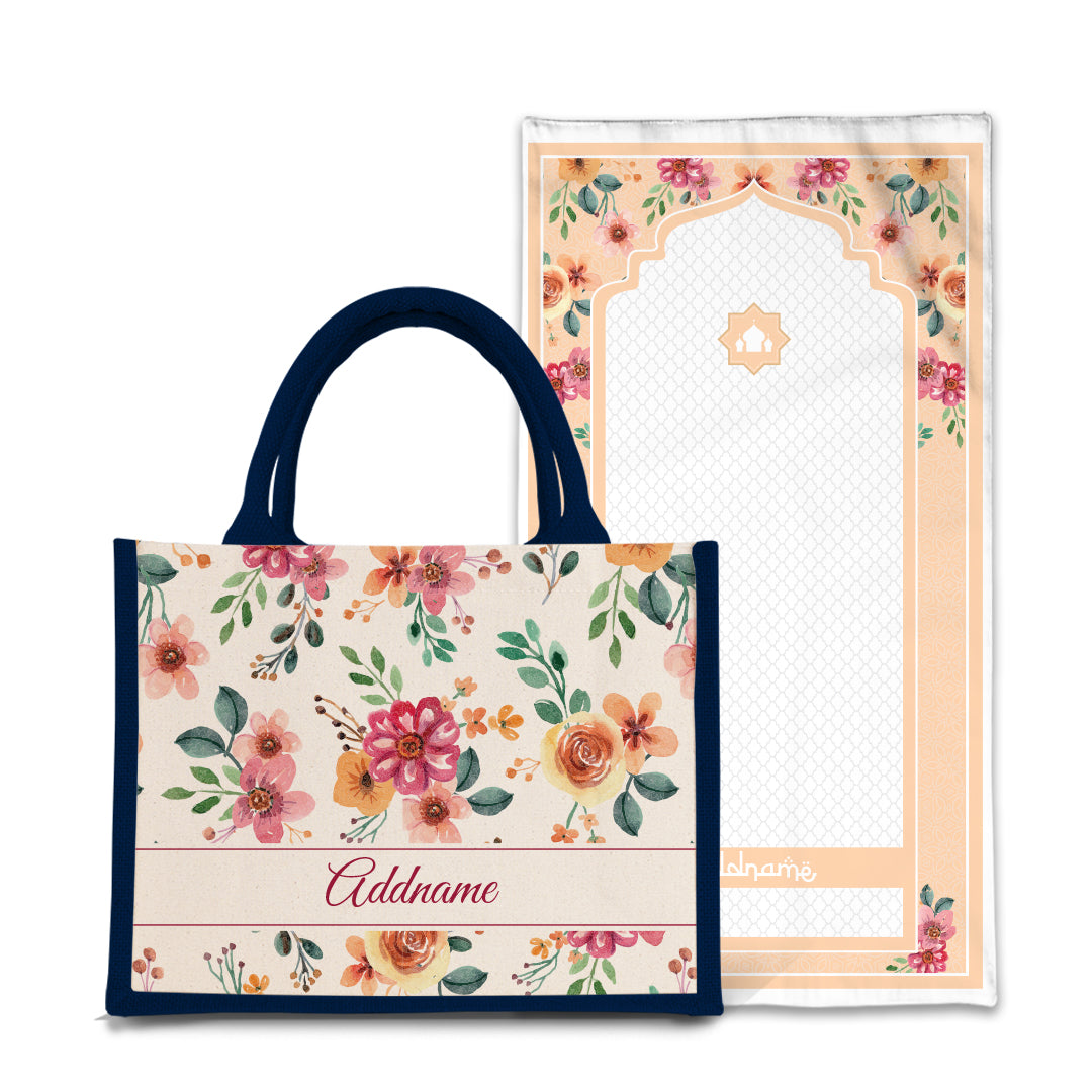 Garnet Sejadah Prayer Mat with Half Lining Small Jute Bag Bundle