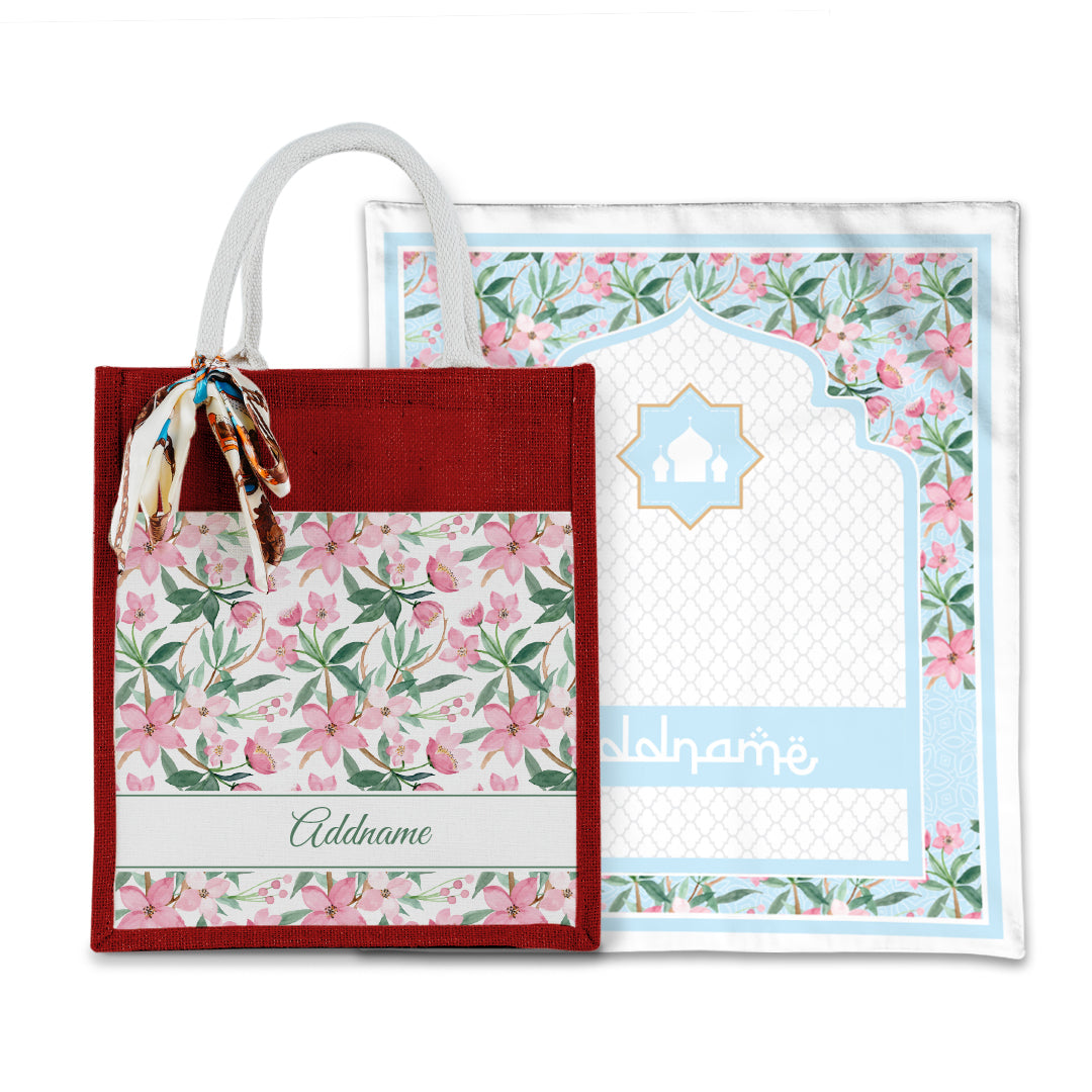Laura Blossom Sejadah with Matching Colourful Jute Bag