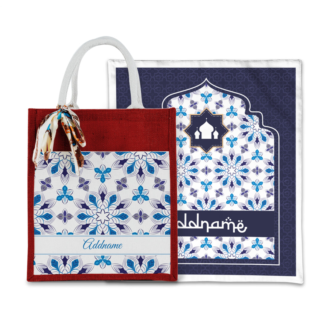 Arabesque Frost Sejadah with Matching Colourful Jute Bag