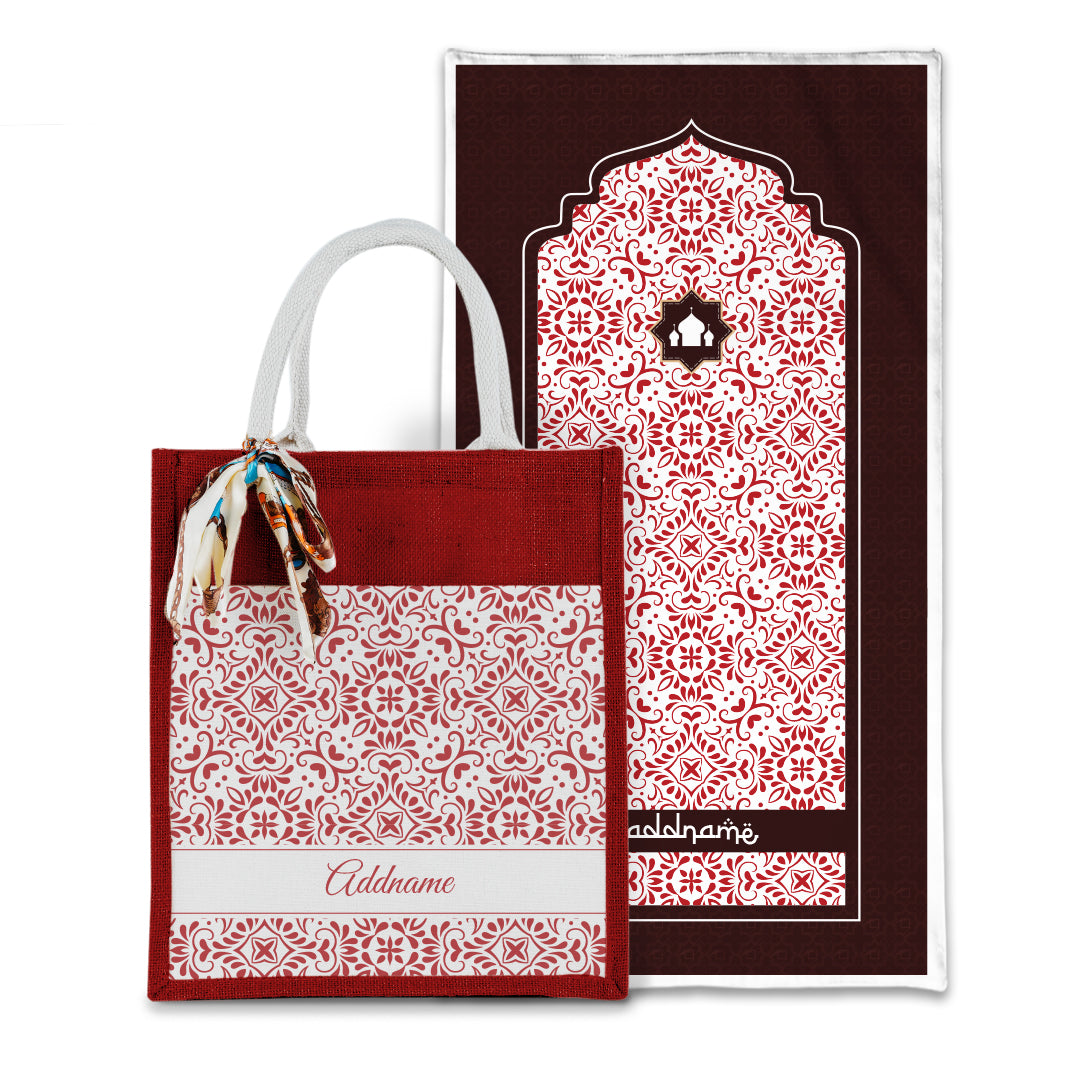 Arabesque Rosette Sejadah with Matching Colourful Jute Bag