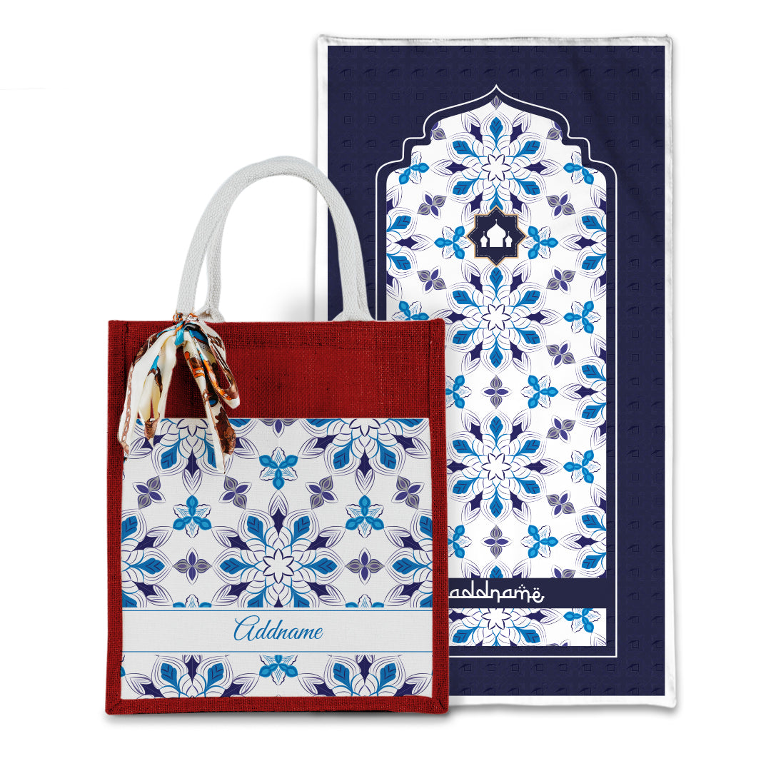 Arabesque Frost Sejadah with Matching Colourful Jute Bag