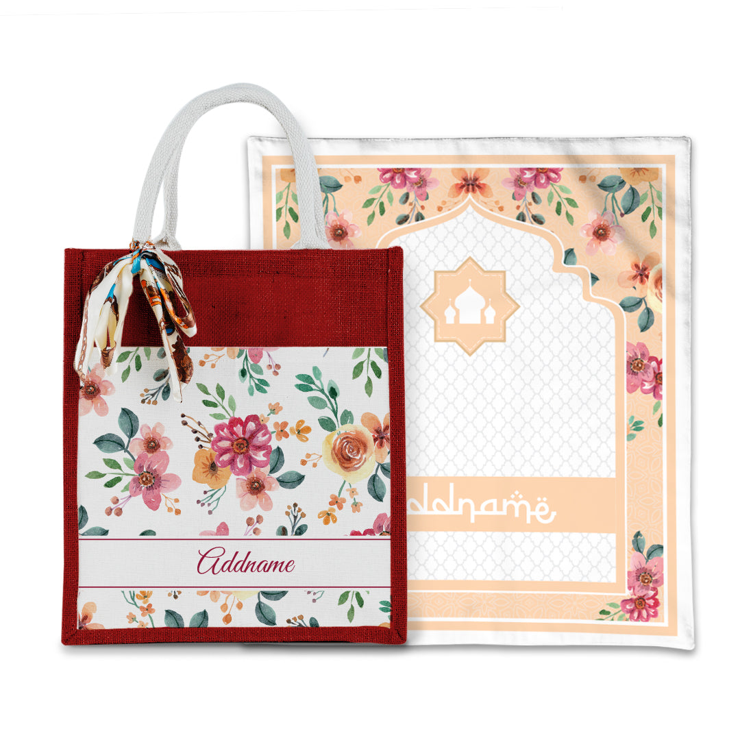 Laura Garnet Sejadah with Matching Colourful Jute Bag