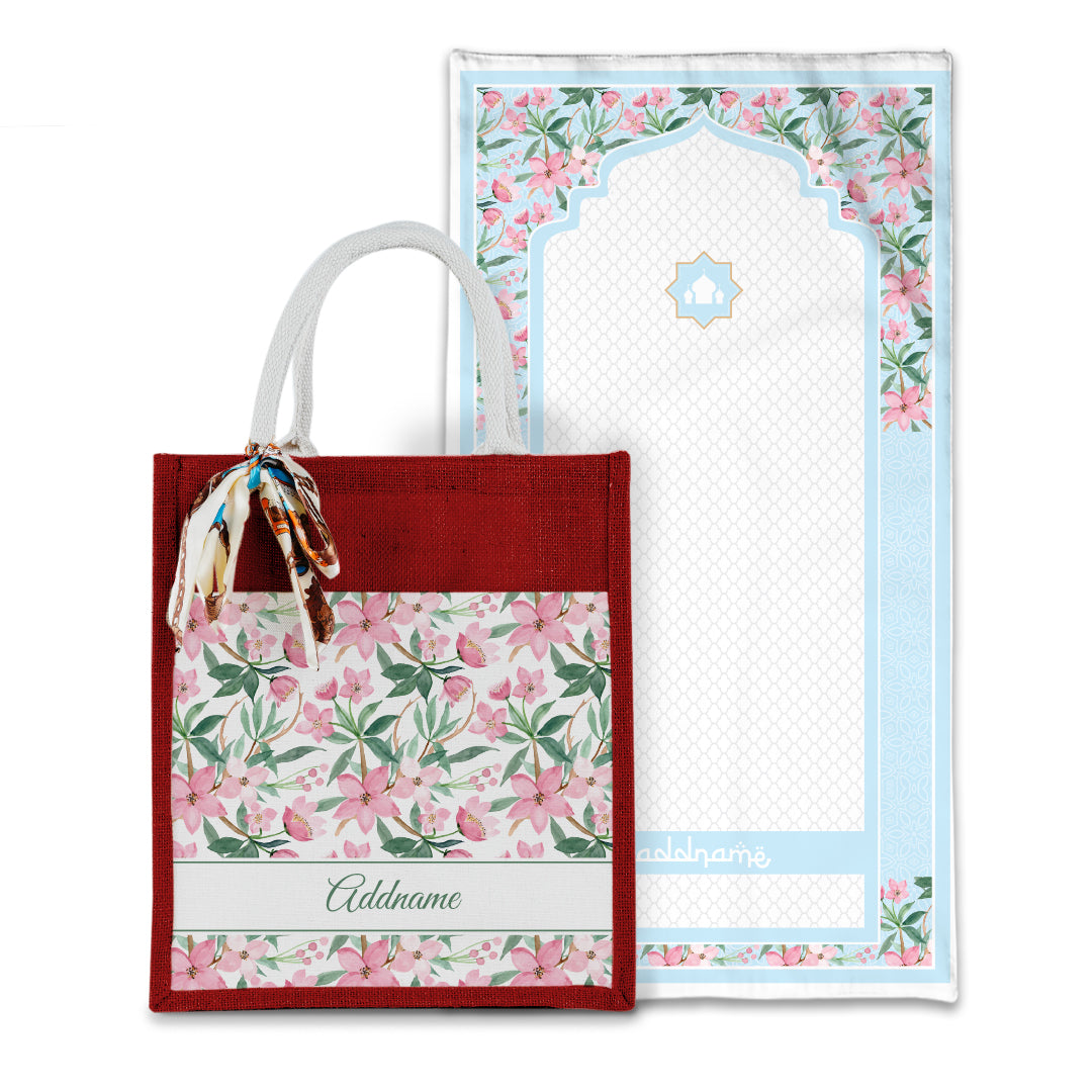 Laura Blossom Sejadah with Matching Colourful Jute Bag