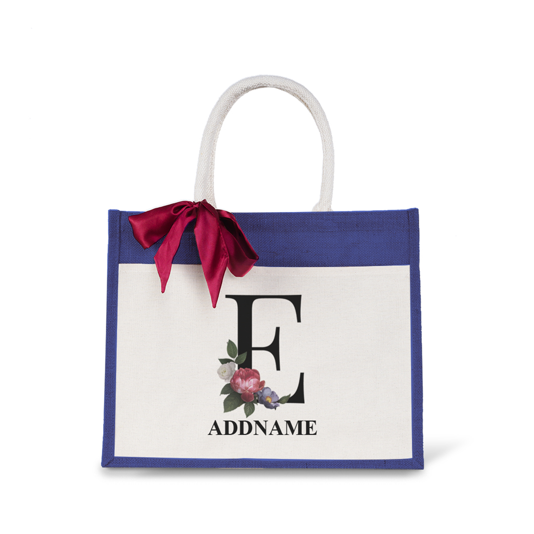 Myra Floral Series Navy Jute Bag with Front Pocket