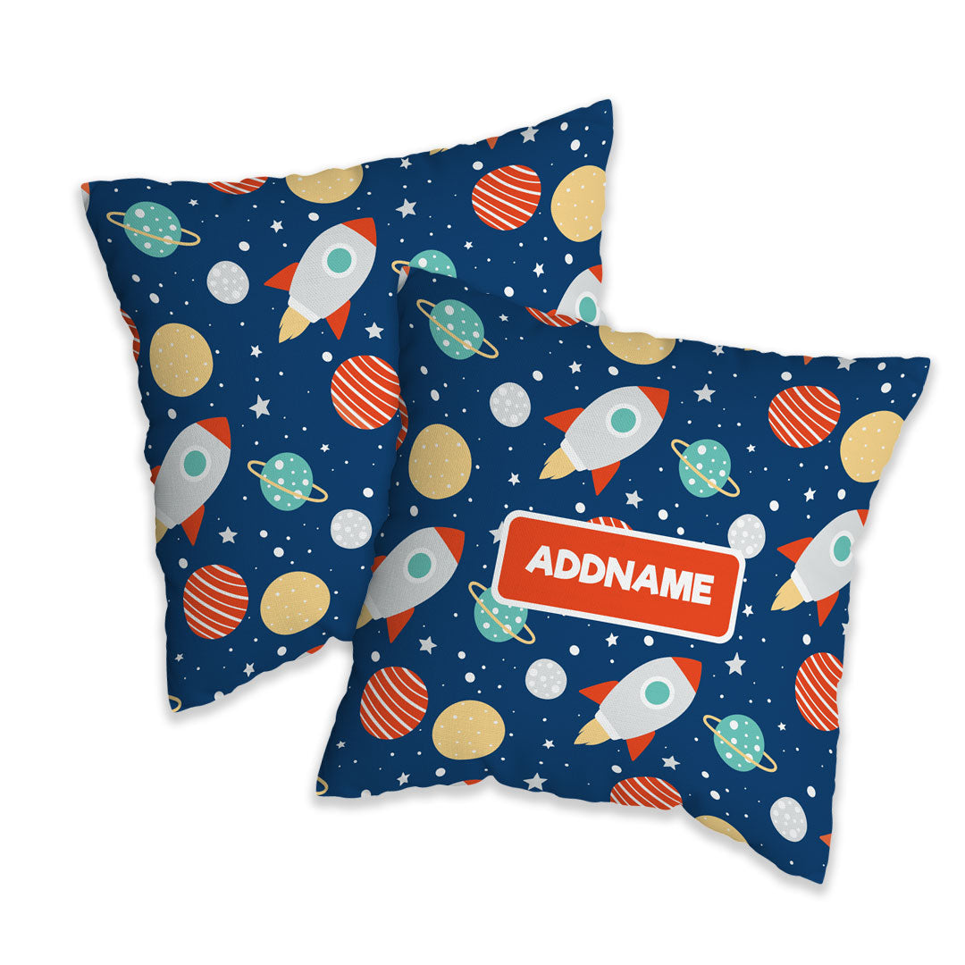 Dark Blue Spaceship Kiddies Full Print Cushion Cover with Inner Cushion