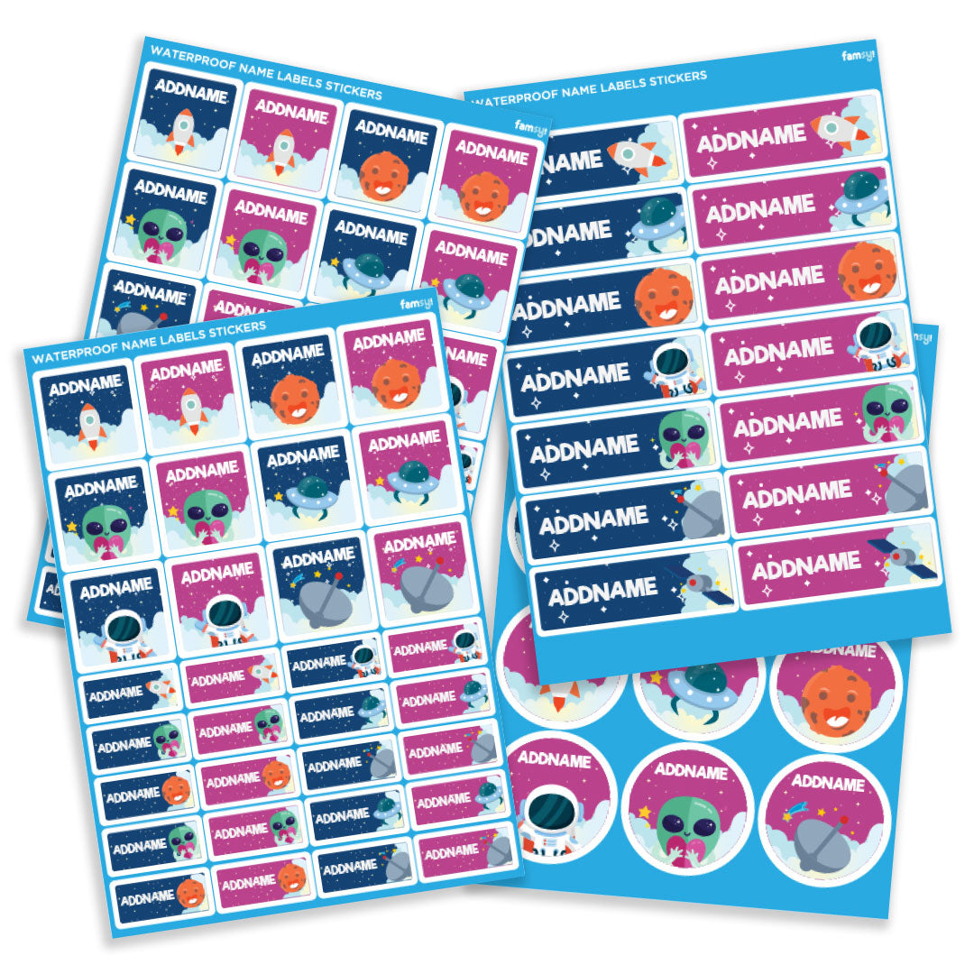 Spaceship Waterproof Name Label Stickers