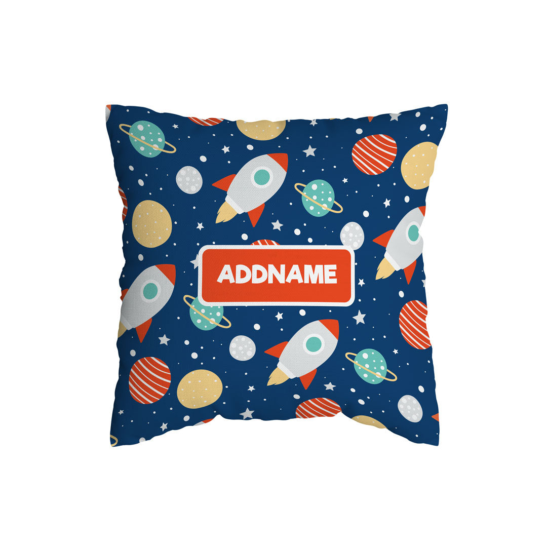 Dark Blue Spaceship Kiddies Full Print Cushion Cover with Inner Cushion