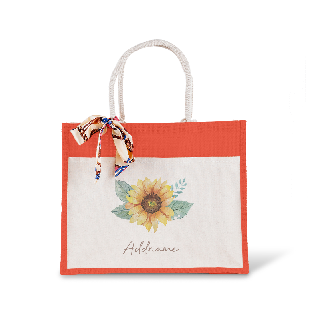 Sunflower With Jute Bag with Front Pocket