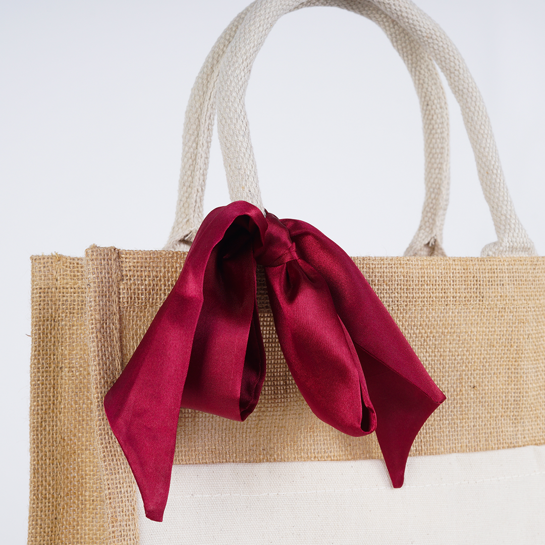 Rose Series Colourful Jute Bag with Front Pocket