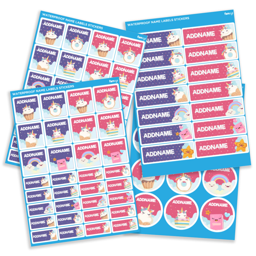 Unicorn Donut Waterproof Name Label Stickers