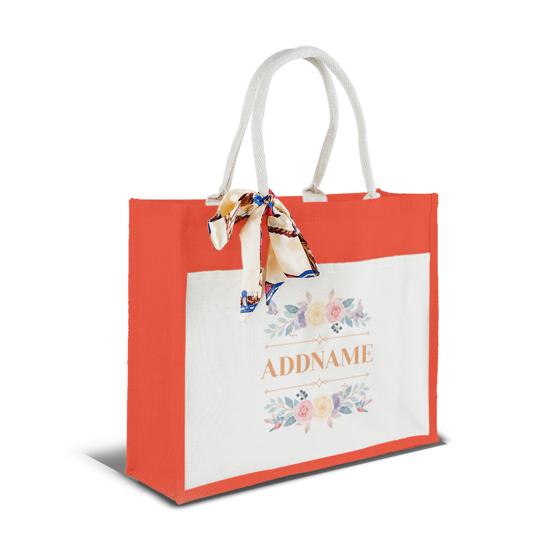 Le Fleur Series Raffinée Orange Jute Bag with Front Pocket