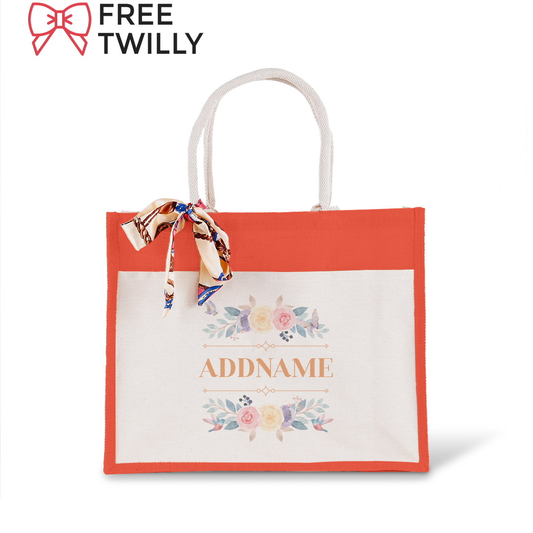 Le Fleur Series Raffinée Orange Jute Bag with Front Pocket