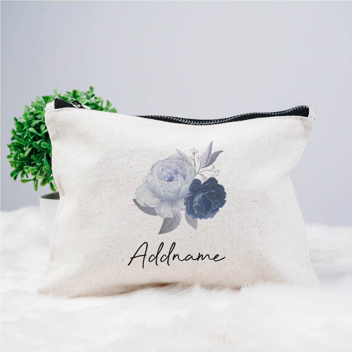 Pastel Flower Blue Rose Zipper Pouch