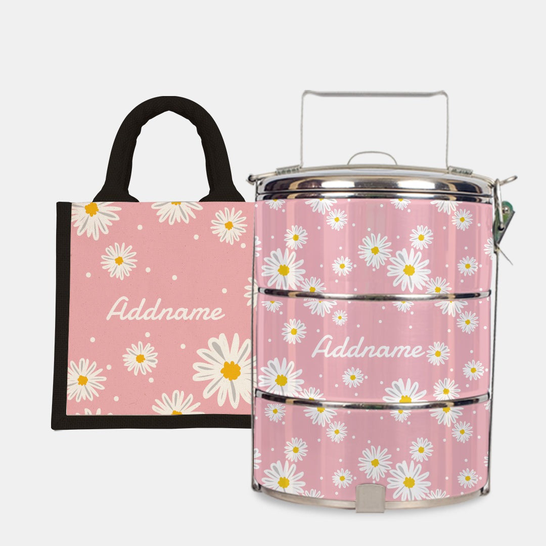 Daisy Series - Blush - Lunch Tote Bag with Three-Tier Tiffin Carrier
