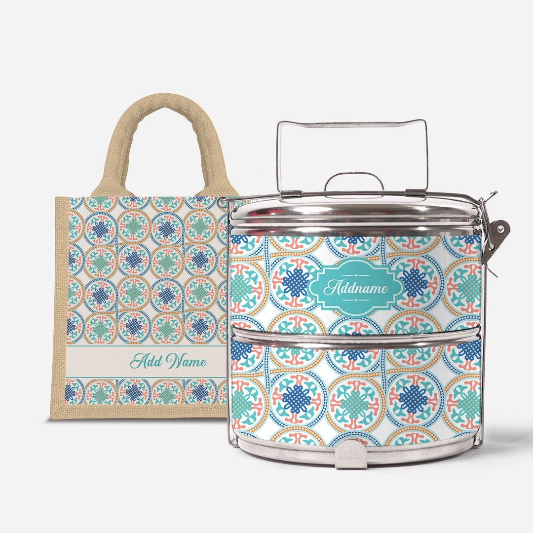 Moroccan Series - Chahid  - Lunch Tote Bag with Two-Tier Tiffin Carrier