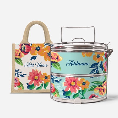 Deborah Series - Celeste - Lunch Tote Bag with Two-Tier Tiffin Carrier